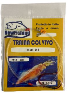 Immagine di New Fishing Traina Col Vivo Trave 0.60mm Ami  Mustad Rosso  : Pesc. 5/0 Train. 4/0